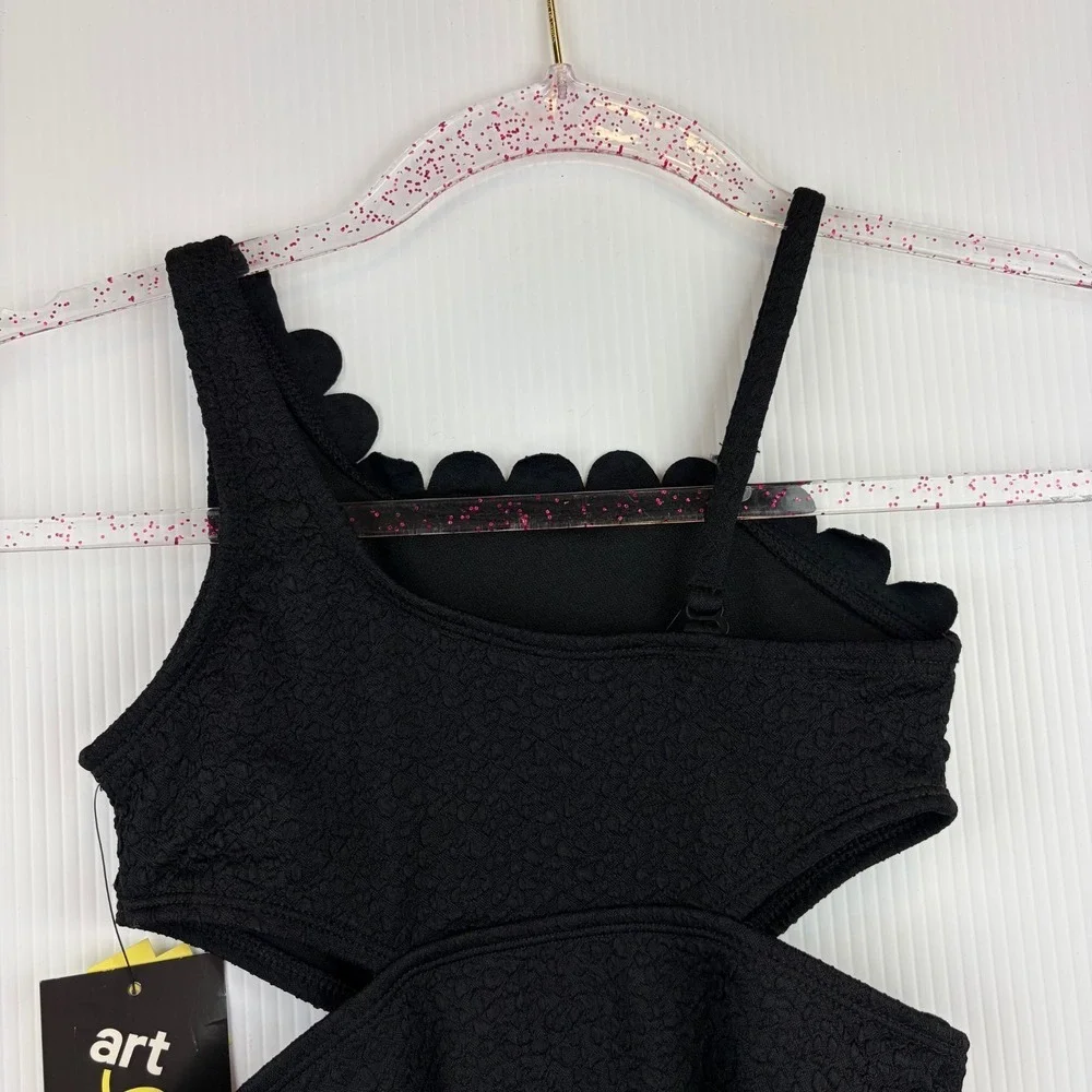 Art Class Girls XS 4/5 Black Swimsuit Scalloped Cutout One Piece Boho Chic Retro